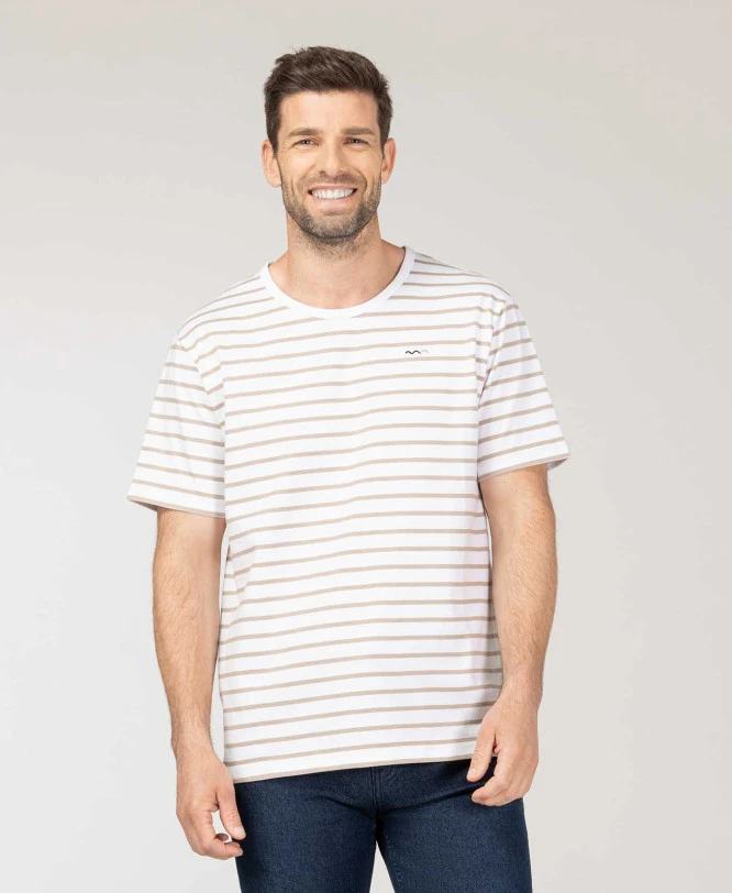 Marinière Homme Manches Courtes Fond Blanc Rayé Beige 1 Marinière Homme Manches Courtes Fond Blanc Rayé Beige