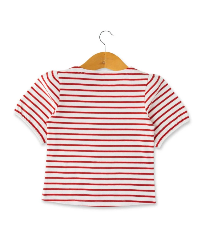 Marinière Rouge Fille Manches Ballon Avec Motif Coeur 2 Marinière Rouge Fille Manches Ballon Avec Motif Coeur – Image 2