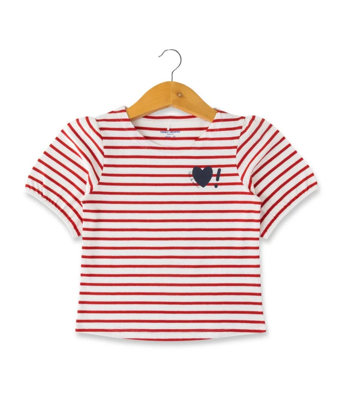 Marinière Rouge Fille Manches Ballon Avec Motif Coeur 1 Marinière Rouge Fille Manches Ballon Avec Motif Coeur