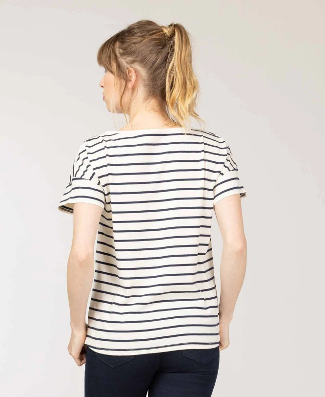 Marinière Manches Courtes Fond Grège Rayé Bleu Marine Femme 2 Marinière Manches Courtes Fond Grège Rayé Bleu Marine Femme – Image 2