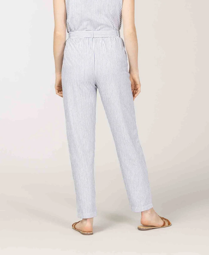Pantalon 7/8ème Femme Rayé Blanc Et Bleu 2 Pantalon 7/8ème Femme Rayé Blanc Et Bleu – Image 2