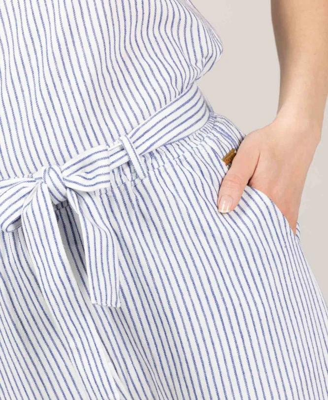 Pantalon 7/8ème Femme Rayé Blanc Et Bleu 3 Pantalon 7/8ème Femme Rayé Blanc Et Bleu – Image 3