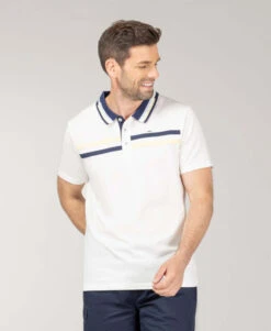 Polo Blanc Rayures Poitrine Homme