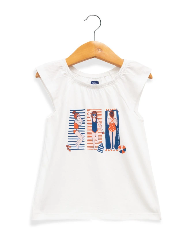 Top à Volants Blanc Imprimé Fille 1 Top à Volants Blanc Imprimé Fille