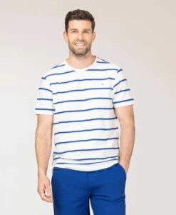 T-shirt Col Tunisien Rayé Bleu Vert Homme