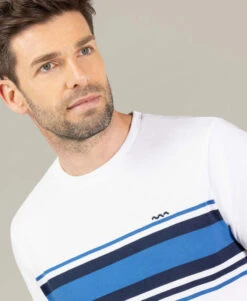 T-shirt Blanc Rayures Poitrine Homme -Terre De Marin Boutique prod 10284 tee shirt mc blanc theau 666x812 fc7ea0111e0b