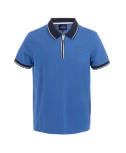 Polo Bleu Col Zip Homme