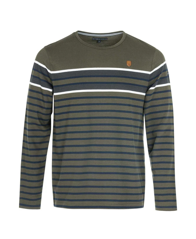 TEE SHIRT ML FOND KAKI RAYE BLEU MAKAKI 1 TEE SHIRT ML FOND KAKI RAYE BLEU MAKAKI