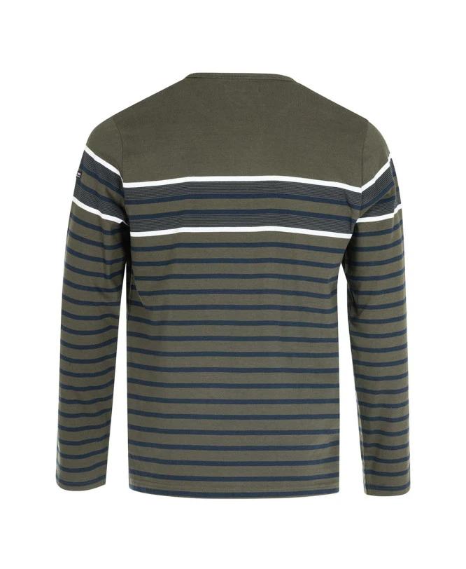 TEE SHIRT ML FOND KAKI RAYE BLEU MAKAKI 2 TEE SHIRT ML FOND KAKI RAYE BLEU MAKAKI – Image 2