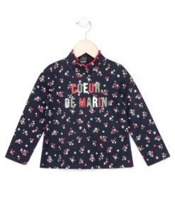 T-shirt Manches Longues Fille Fond Bleu Marine Avec Imprimé