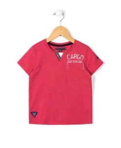 T-shirt Garçon Rouge Col Tunisien