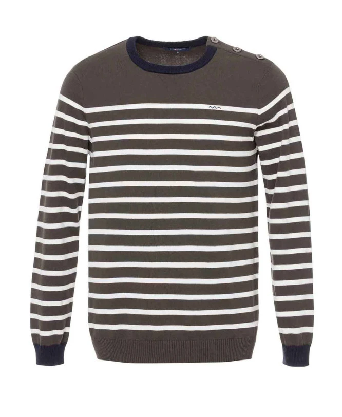 Pull Rayé Kaki Col Rond Homme 1 Pull Rayé Kaki Col Rond Homme