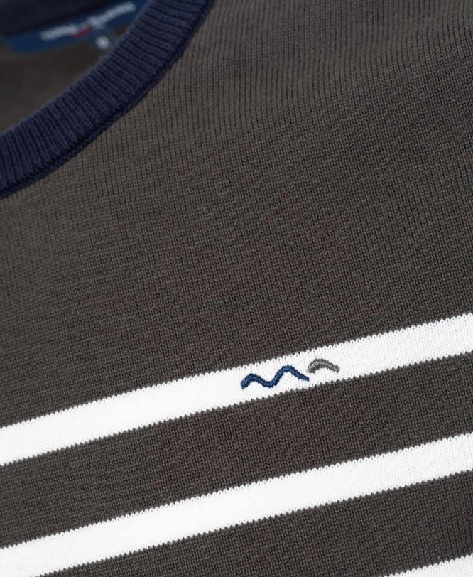 Pull Rayé Kaki Col Rond Homme 3 Pull Rayé Kaki Col Rond Homme – Image 3