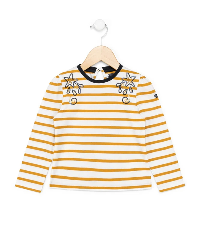 Marinière Fille Rayé Jaune à Sequins 1 Marinière Fille Rayé Jaune à Sequins
