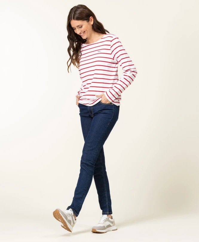 Marinière Manches Longues Femme Fond Blanc Rayé Rouge 4 Marinière Manches Longues Femme Fond Blanc Rayé Rouge – Image 4