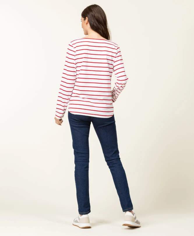 Marinière Manches Longues Femme Fond Blanc Rayé Rouge 5 Marinière Manches Longues Femme Fond Blanc Rayé Rouge – Image 5