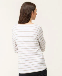 Marinière Manches Longues Femme Fond Blanc Rayé Beige -Terre De Marin Boutique prod 6669 mariniere ml fond blanc raye sable pacage 666x812 fc7ea0111e0b