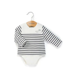 Body Marinière Bébé Fond Blanc Rayé Bleu Marine