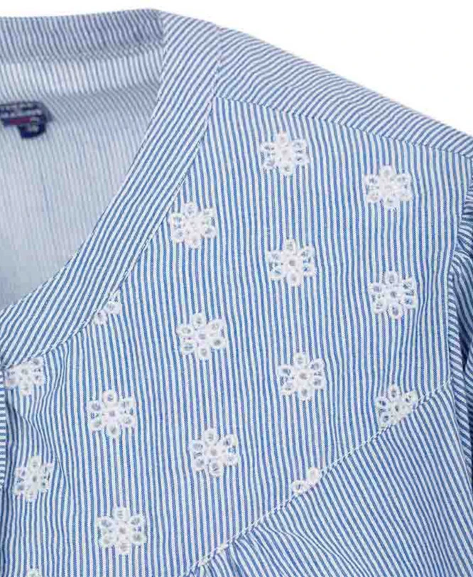 Chemise Rayée Manches Courtes Bleu/blanc Femme 4 Chemise Rayée Manches Courtes Bleu/blanc Femme – Image 4