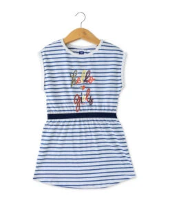 Robe Rayée Manches Courtes Revers Fille