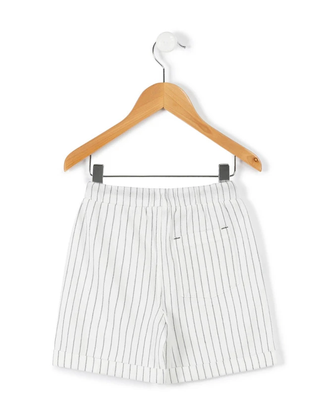 Bermuda Grège Rayé Marine En Lin Garçon 2 Bermuda Grège Rayé Marine En Lin Garçon – Image 2