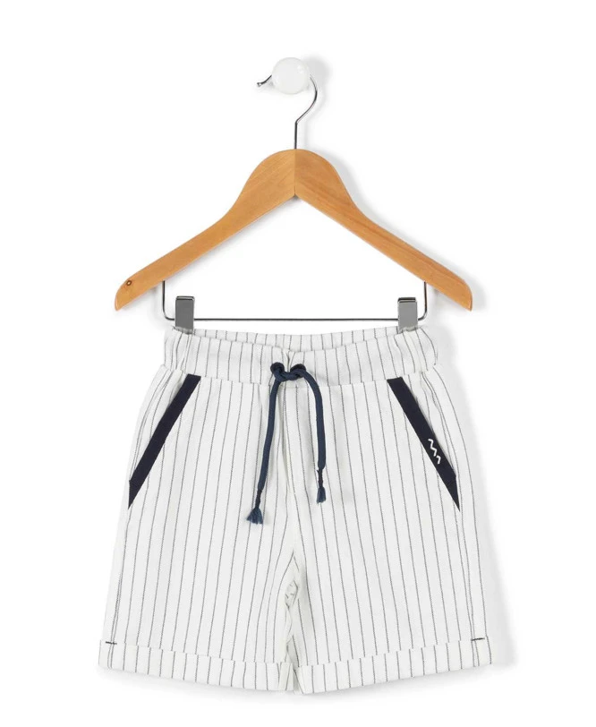 Bermuda Grège Rayé Marine En Lin Garçon 1 Bermuda Grège Rayé Marine En Lin Garçon