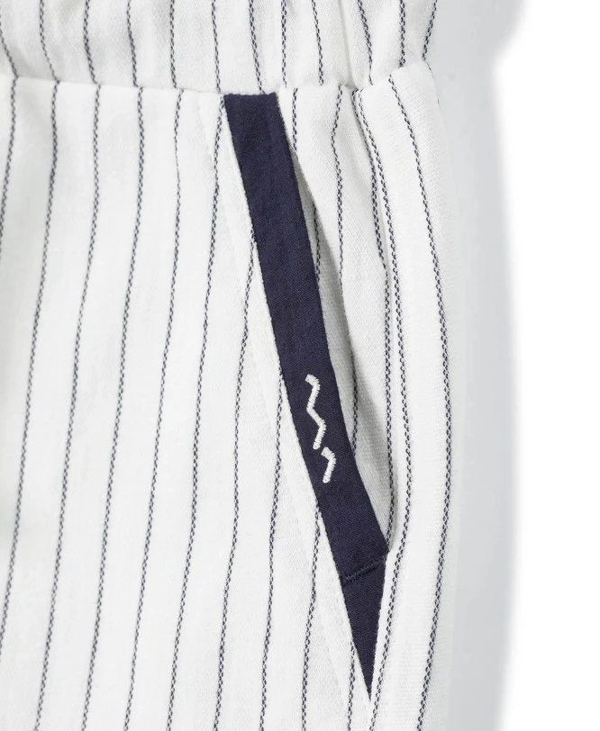 Bermuda Grège Rayé Marine En Lin Garçon 3 Bermuda Grège Rayé Marine En Lin Garçon – Image 3