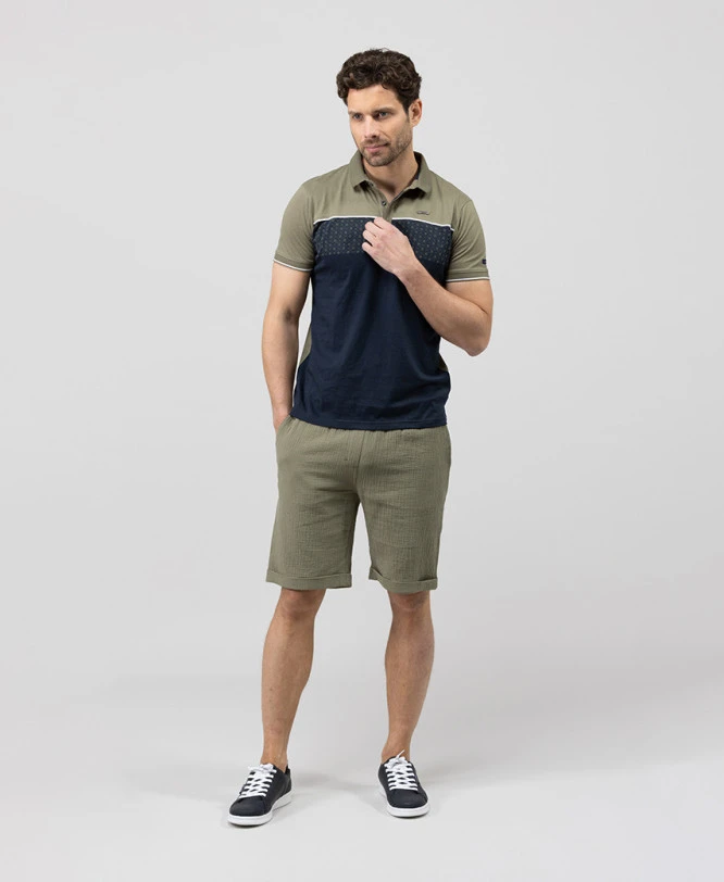Bermuda Gaze De Coton Vert Olive Homme 1 Bermuda Gaze De Coton Vert Olive Homme