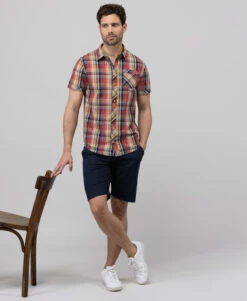 Chemise Rouge Manches Courtes à Carreaux Homme