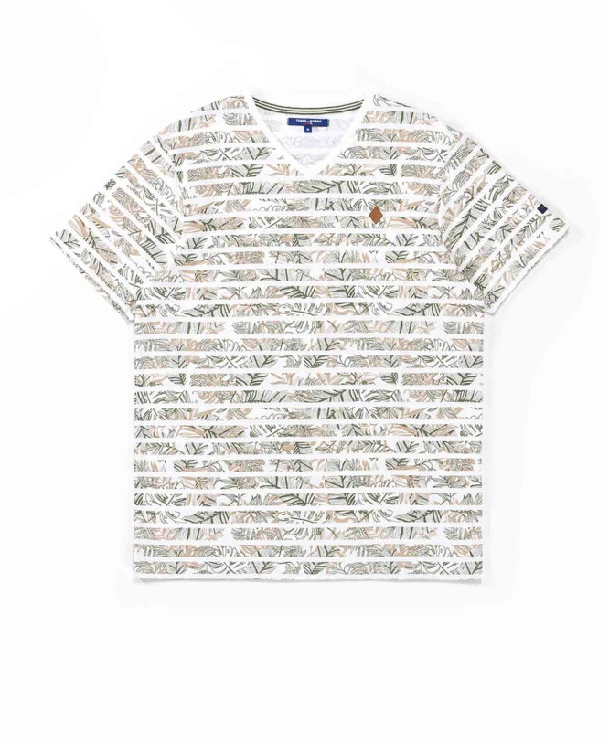 T-shirt Imprimé Kaki Rayures Florales Homme 1 T-shirt Imprimé Kaki Rayures Florales Homme