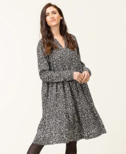 Robe En Viscose Imprimé Noir Femme