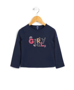 T-shirt Manches Longues Bleu Marine Avec Broderie Fille