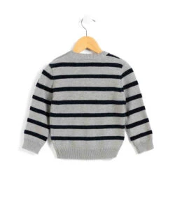 Pull Rayé Garçon Gris/bleu Marine -Terre De Marin Boutique prod 8383 pull fond gris chine raye indigo komarin 666x812 fc7ea0111e0b