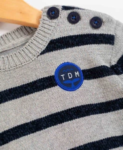 Pull Rayé Garçon Gris/bleu Marine -Terre De Marin Boutique prod 8384 pull fond gris chine raye indigo komarin 666x812 fc7ea0111e0b