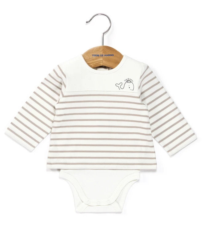 Body Marinière Bébé Fond Blanc Rayé Beige 1 Body Marinière Bébé Fond Blanc Rayé Beige