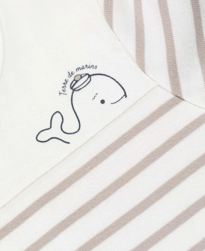 Body Marinière Bébé Fond Blanc Rayé Beige 3 Body Marinière Bébé Fond Blanc Rayé Beige – Image 3