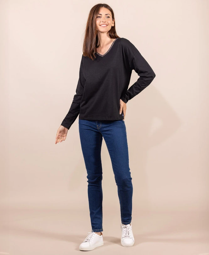 T-shirt Manches Longues Noir Femme 4 T-shirt Manches Longues Noir Femme – Image 4