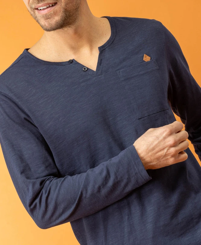 T-shirt Homme Bleu Marine Manches Longues col Tunisien 3 T-shirt Homme Bleu Marine Manches Longues col Tunisien – Image 3