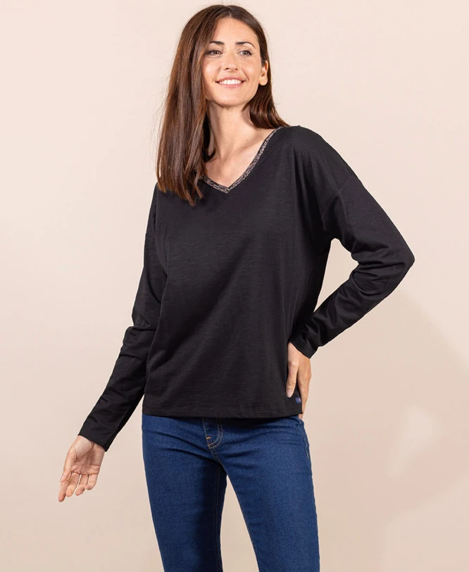 T-shirt Manches Longues Noir Femme 1 T-shirt Manches Longues Noir Femme