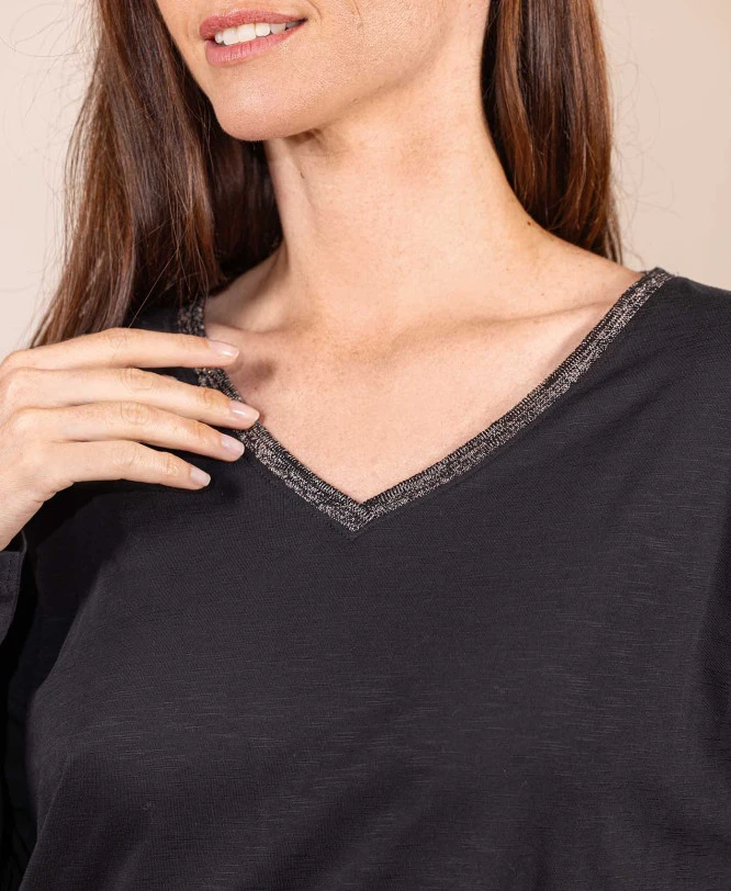 T-shirt Manches Longues Noir Femme 3 T-shirt Manches Longues Noir Femme – Image 3