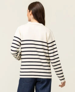 Gilet Rayé Femme -Terre De Marin Boutique prod 9097 cardigan tricot fond grege raye indigo gixode 666x812 fc7ea0111e0b