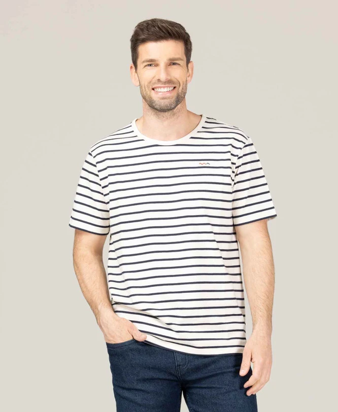 Marinière Homme Manches Courtes Fond Grège Rayé Bleu Marine 1 Marinière Homme Manches Courtes Fond Grège Rayé Bleu Marine