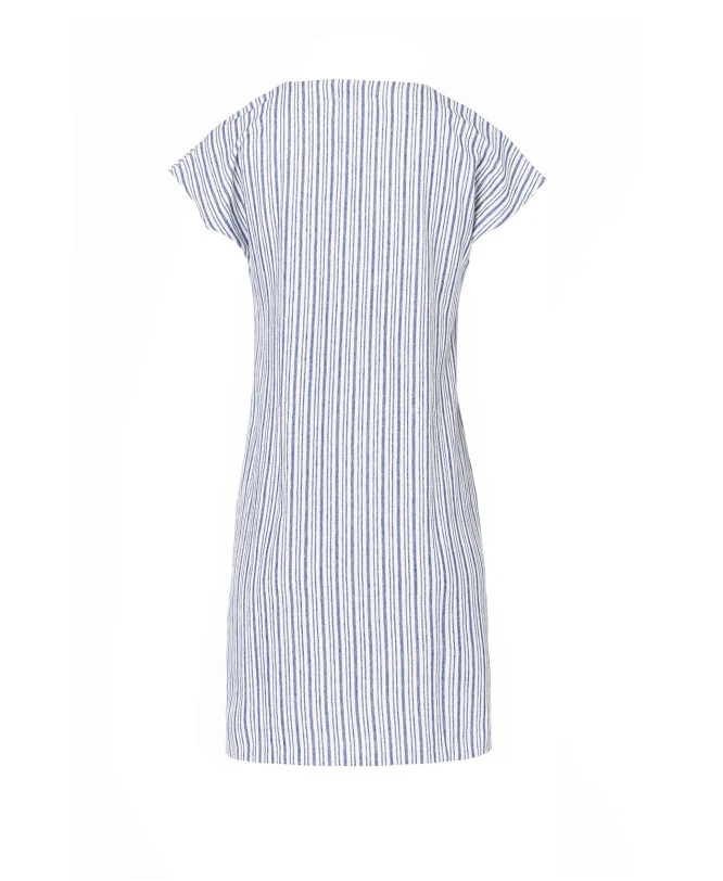 Robe Col V Femme Fond Blanc Rayures Bleues 2 Robe Col V Femme Fond Blanc Rayures Bleues – Image 2