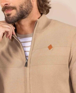 Gilet Beige Homme -Terre De Marin Boutique prod 9366 cardigan tricot sable fonce guilem 666x812 fc7ea0111e0b