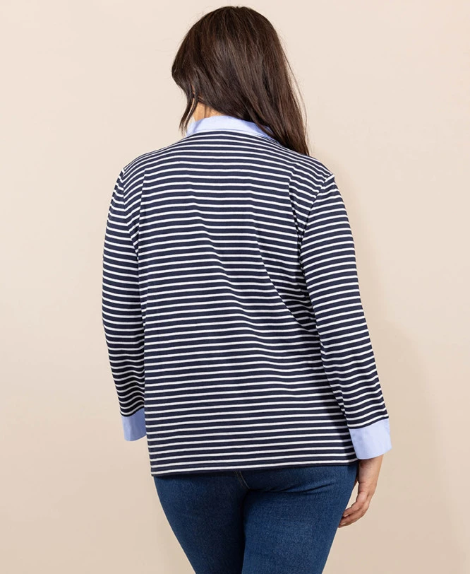 Polo Rayé Manches Longues Bleu Marine Femme 2 Polo Rayé Manches Longues Bleu Marine Femme – Image 2