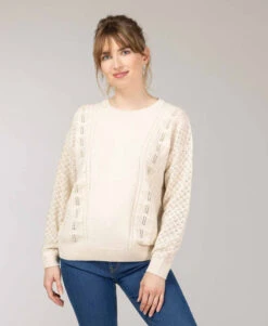 Pull Ajouré Grège Femme