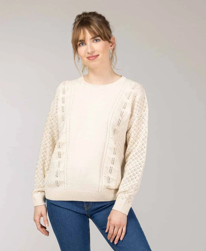 Pull Ajouré Grège Femme 1 Pull Ajouré Grège Femme