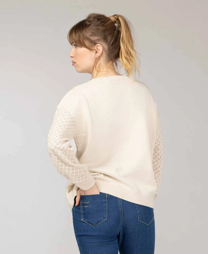 Pull Ajouré Grège Femme 2 Pull Ajouré Grège Femme – Image 2