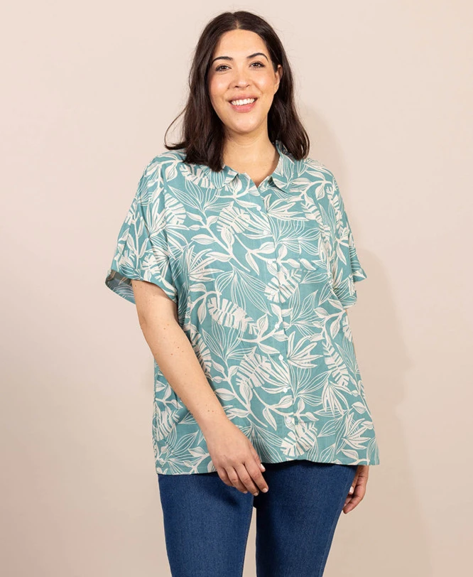 Chemise Femme Manches Courtes Imprimé Vert 2 Chemise Femme Manches Courtes Imprimé Vert – Image 2