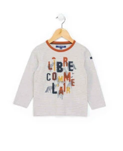 TEE SHIRT ML FOND NATUREL RAYE CHOCOLAT CARIDOS